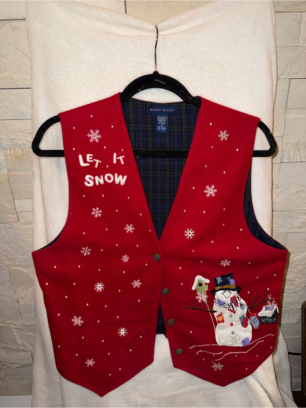 Karen Scott Red Snowman Embroidered Holiday Vest